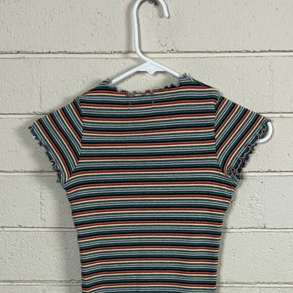 Brandy Melville multicolored striped crop top with a lettuce hem - Picture 7 of 8